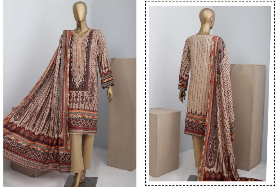 3 Piece Printed Linen - Brown