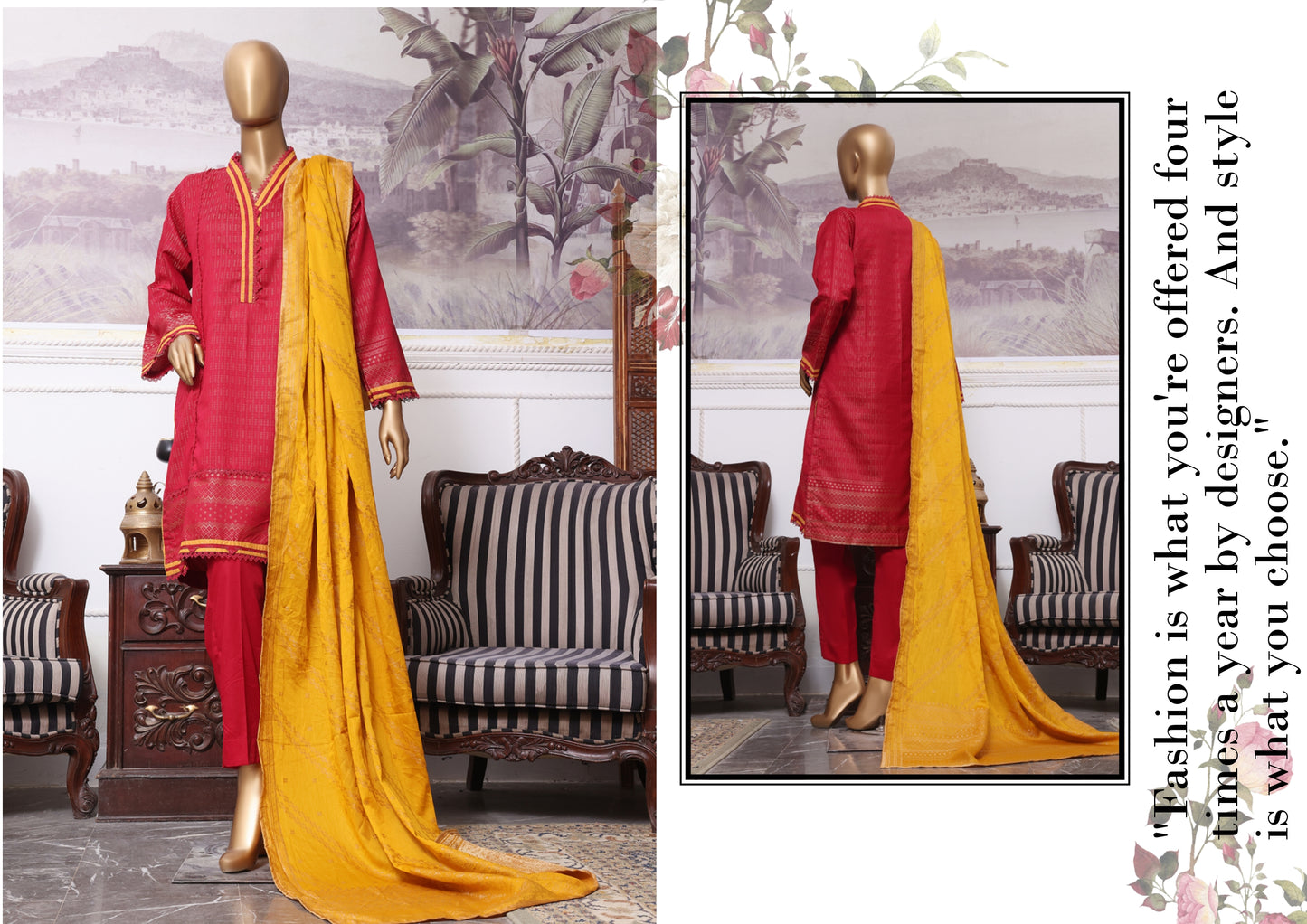 3 Piece Jacquard Cotton - Red