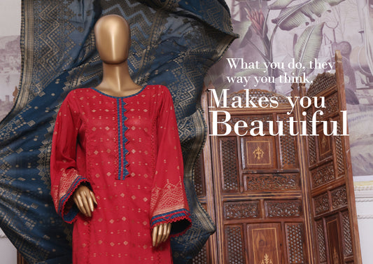 3 Piece Jacquard Cotton - Red Navy