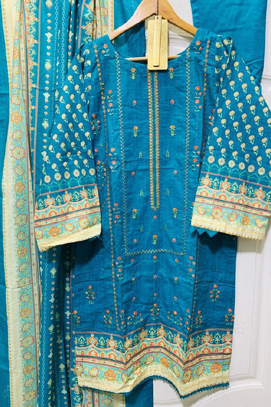 3 Piece Embroidery Khaddar - Neon Blue