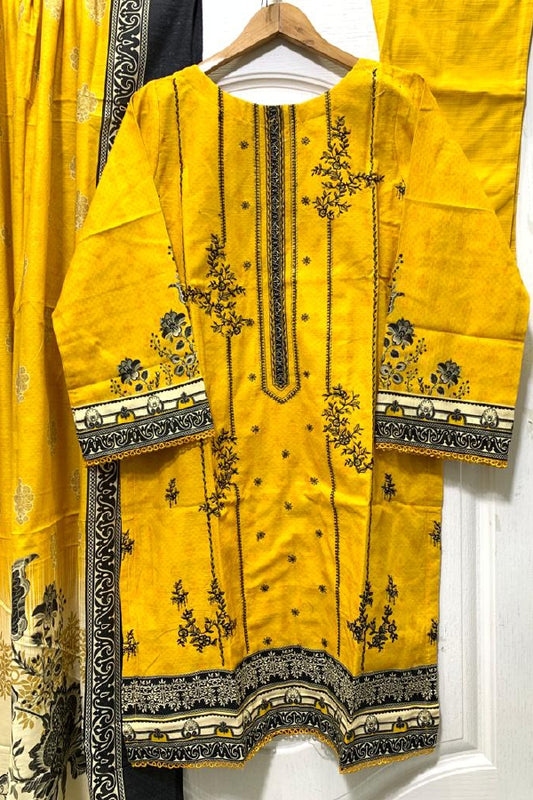 3 Piece Embroidery Khaddar - Black & Yellow