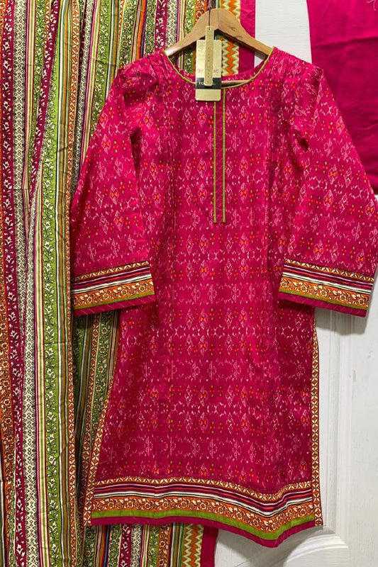 3 Piece Printed Khaddar - Red Pink