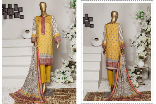 3 Piece Printed Linen - Yellow Black