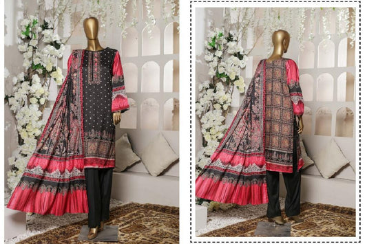 3 Piece Printed Linen - Black Pink