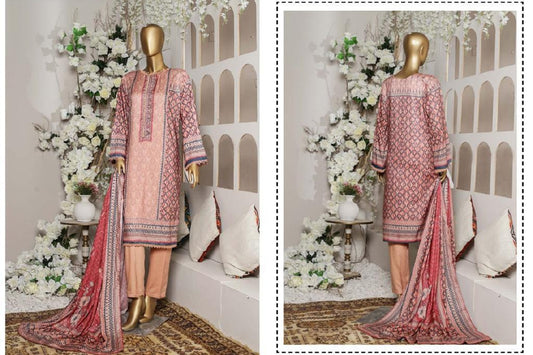 3 Piece Printed Linen - Baby Pink