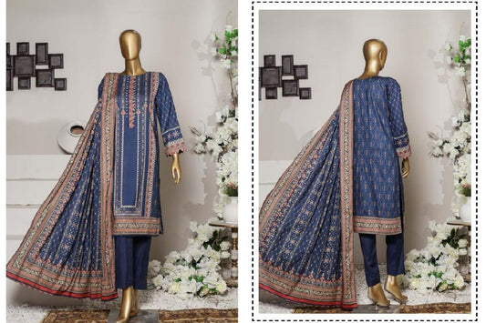 3 Piece Printed Linen - Navy Orange