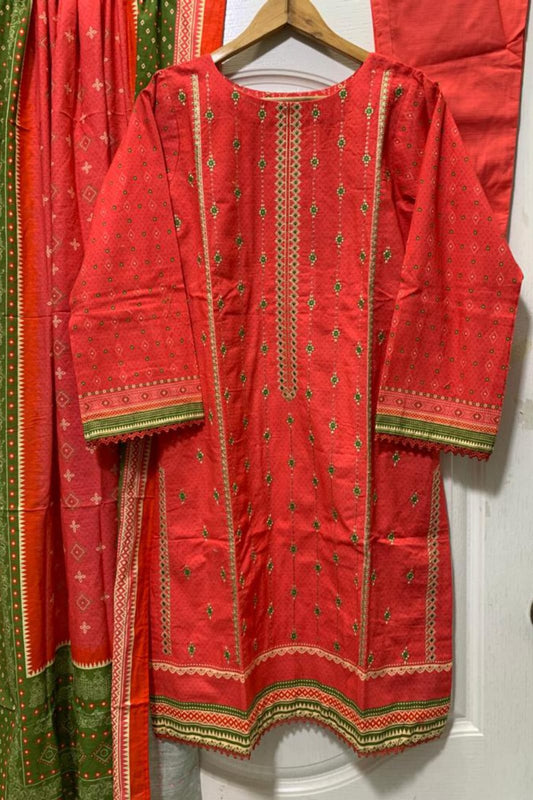 3 Piece Embroidery Khaddar - Red