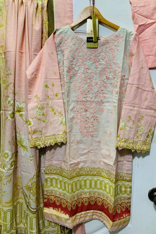 3 Piece Embroidery Khaddar - Pink & Light Blue