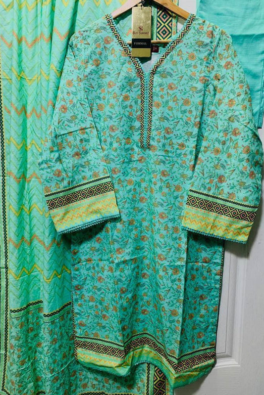 3 Piece Printed Khaddar - Teal